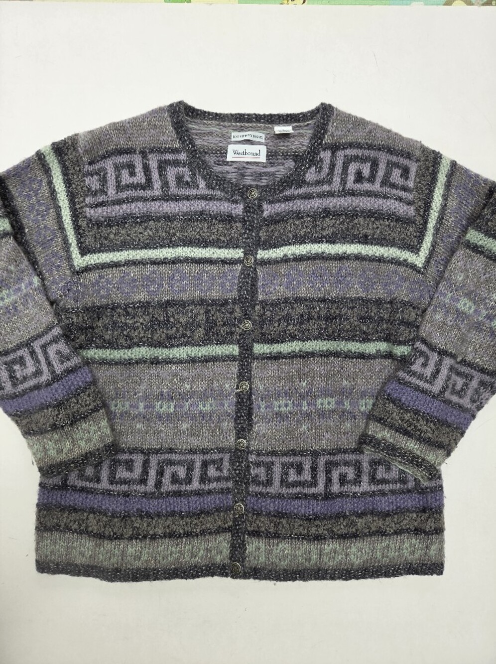 VTG Westbound mohair ramie blend hand knit button down cardigan sweater sz L